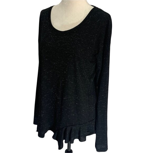 Lord & Taylor Black Sparkle Ruffle Hem T-Shirt Top Size S - Picture 8 of 8